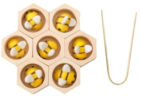 CoudarTitie Ruche En Bois, Jeu Préscolaire, Jeu D'association Abeille-ruche, Jouet de Motricité Fine pour Garçons et Enfants, Jaune