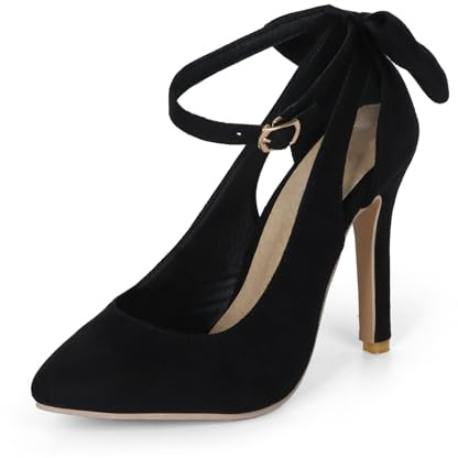 EVEOUT Escarpins Femme Élégants en Suédine à Talon Aiguille Bout Pointé avec Nœud Chaussures Fermées pour Mariage Soirée Bureau