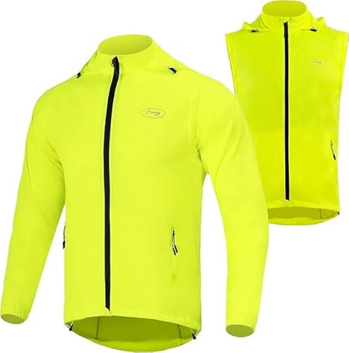 CGLRybO Men's Cycling Jacket - Lightweight Windproof Running Coat with Detachable Shoulder Panels, High Visibility Reflective for Bike Riding, Sun Protection & Climbing