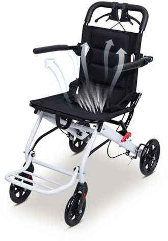 Fauteuil Roulant Pliable, Fauteuil de Transit Léger 8,2kg, Siège 40cm, Repose-pieds et Accoudoirs Rembourrés, Freins sur Poignées,Confortable et Pratique pour Personnes Âgées (Noir)