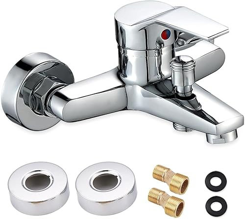 Mischbatterie Badewanne, HOVCEH Silber Badewannenarmatur, Wasserhahn Badewanne für Badewannen und Duschen, Wannenarmatur Aufputz