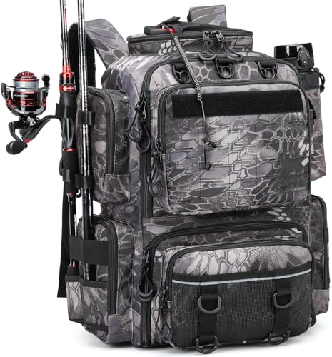 BlesMaller 50L Angelrucksack mit Rutenhaltern Angeltasche wasserabweisend Angel Rucksack für Angelausrüstung (Ohne Köderbox)