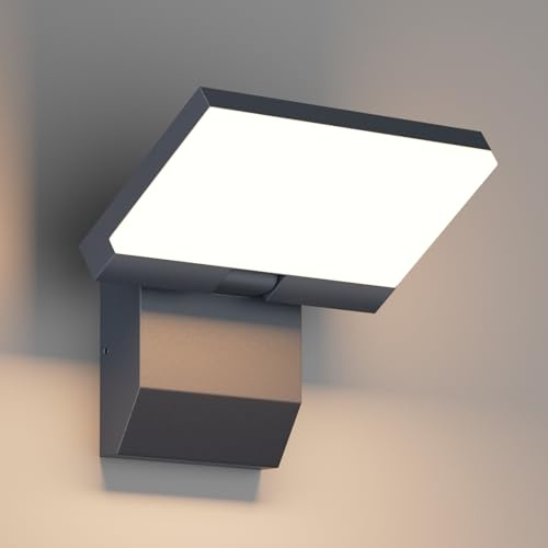 K-Bright 24W LED applique, Pannello ruotabile a 180°, lampada da Parete Bianco caldo 3000K, Impermeabile IP65 esterno applique per Terrazza Corridoio Giardini, Antipioggia Antracite