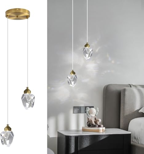 Moderna Lampada A Sospensione In Cristallo, Lampada A Sospensione In Cristallo A LED A 3 Colori, Per Cucina Isola Camera Da Letto Soggiorno Illuminazione Sala Da Pranzo (Oro, 2-Head)