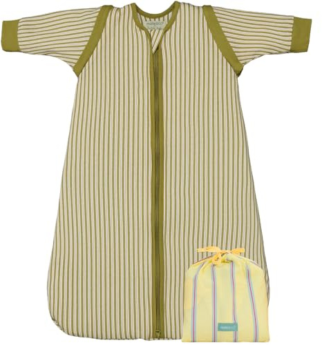molis&co - Saco de Dormir para bebé 1.0 TOG con Mangas Desmontables - (0-6 Meses) - Ideal para Primavera y otoño - 100% algodón (Oeko-Tex 100) - Green Olive Stripes