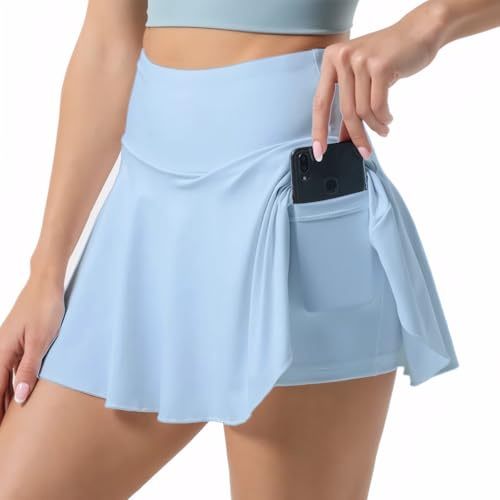 Neteson Gonna da Tennis Donna con Pantaloncini e Tasche Gonna Sportiva Golf 2 in 1 Vita Alta Gonna Corta da Corsa Elastica Jogging Allenamento Tennisrock Estate Sport Mini Skirt Running Casual