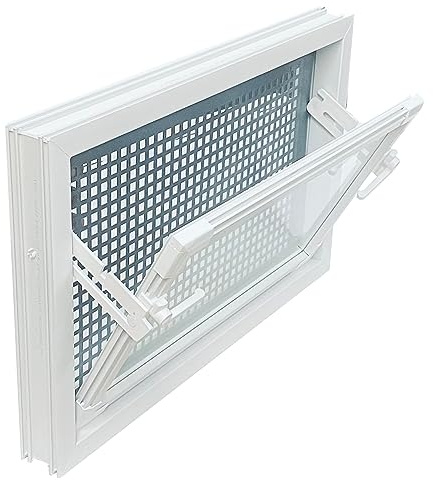 Kellerfenster weiss 60 x 50 cm Einfachglas, Schutzgitter, montierter Insektenschutz, 4 Fensterbauschrauben