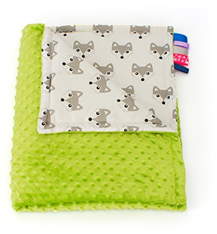 1buy3 Minky Babydecke gefüttert |Plüschdecke |Krabbeldecke |Kuscheldecke 100 x 160 cm (Grün + Fuchs)
