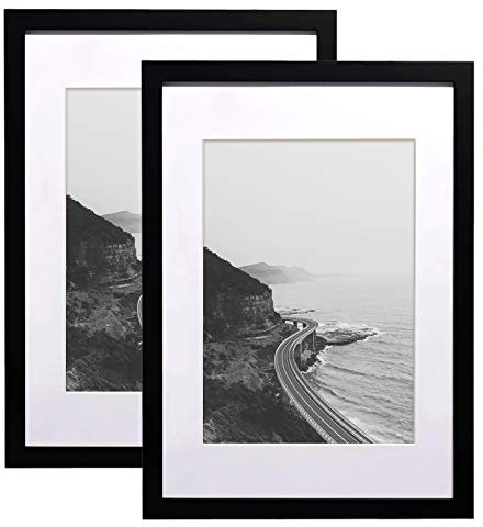 SILD A2 Posterrahmen - Massivholzrahmen Schwarz Bilderrahmen A2 mit Passepartout für A3 Rahmen 2er Set