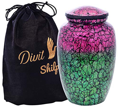 Divit Shilp Urne de crémation pour Cendres humaines avec Sac en Velours, pour Adultes pesant jusqu'à 100 Kilos by (Pink & Green Mosaic, Adult)