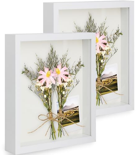 2 Pack 3D Shadow Box Frame 8x10 Inch, 3 CM Deep Box Frame with Glass, White | Picture Frame Display Cases for Crafts, Memorabilia, Wedding Memories, Medal, Tickets, Photos and Keepsakes