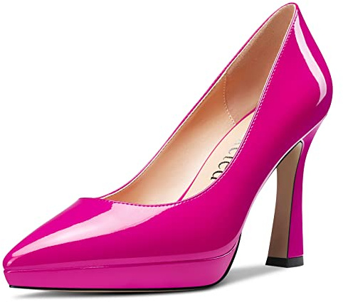 Saekcted Femmes Haut High Aiguille Plate-Forme Talon Heel Pointu Bout Escarpins Slip-on Mariage Bureau 10 CM Heels Chaussures Magenta Rouge 38 EU