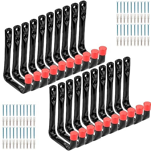 20 Pcs Garage Storage Hooks, 9cm Wall Mount Heavy Duty J Hook, Utility Hangers for Bike, Chair, Ladders, Hose, Garden Tools (Black + Red)