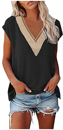 Tee Shirt Femme Coton, Femmes T-Shirts À Manches Courtes Col en V T-Shirts D'été Lâches Hauts Tuniques De Base Tee Shirt Personnalisé Chemise Femme A Carreaux Blouse Femme Grande Taille