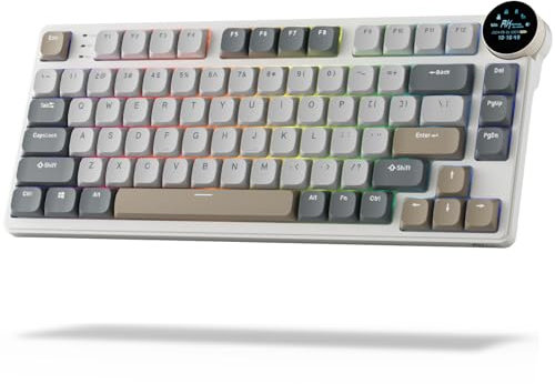 RK ROYAL KLUDGE N80 Mechanische Tastatur mit Smart Display & Knopf, Top Mount 75% Kabellose Mechanische Tastatur BT/2.4G/USB-C, Hot-Swap-fähige, Software-Unterstützung, 80 Tasten