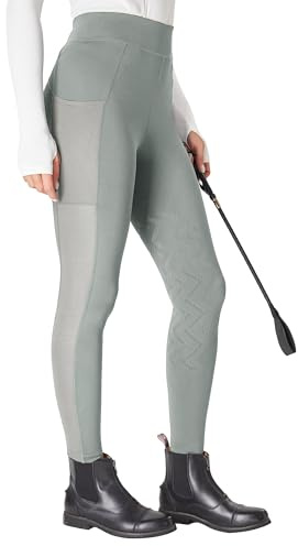 FitsT4 Sports Pantaloni da equitazione da donna con inserti antiscivolo sul ginocchio, vita alta e tasche laterali, traspiranti ed elastici per la scuola di equitazione e il ciclismo in primavera