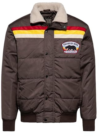King Kerosin Veste d'hiver pour homme - Veste de ski - Rétro - 1970 - 70S - Sherpa - Teddy - Patch - California - Veste matelassée Californian Rebel, marron, L