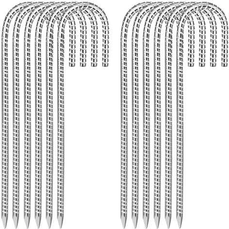 12 Piezas Estacas de Acero para Suelo 30 cm - Anclajes de Tierra con Gancho en J para Tienda de Campaña, Cerca, Tiendas y Toldos