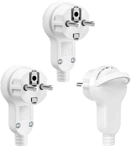 3 Stück Flachstecker 250V 16A, Schuko Stecker Flach mit Klappgriff & Kabelknickschutz, Europa Flacher Schuko Stecker Winkelstecker, Schutzkontakt Stecker für Kabel bis 3x1,5mm², IP20 für Innenbereich
