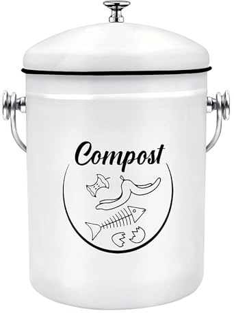 Kompostkorg, kompostbehållare, 5 l luktbeständig järn kök mat soptunna med rostfri beläggning för frukt, grönsaker och organiska skrapor, 11,22 x 6,89 tum, 1100 g