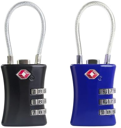 Candados para Maletero UP Security Aprobados por la TSA, Candado Pequeño de Combinación, Candados TSA para Equipaje, Candado de Combinación de Viaje con Código para Mochila (Negro+Azul)