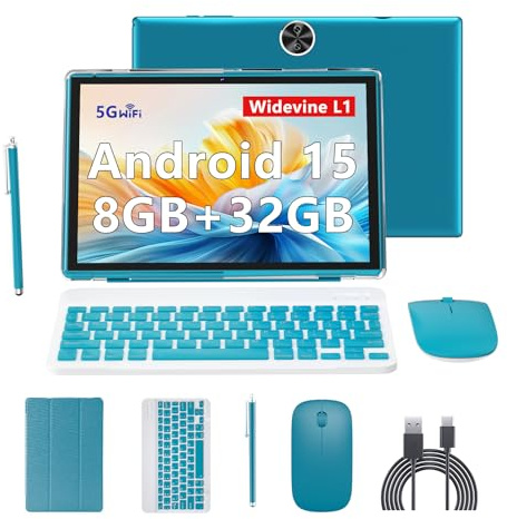 RUIQIAI Android 15 | Tabalet with Keyboard | Tablet 10 inch | 2 in 1 Tablet | 8GB+32GB+2TB Expand | 1280 * 800 IPS Touch Screen Computer | 5G WiFi 6, L1 | Long Battery Life Tablet （Green）