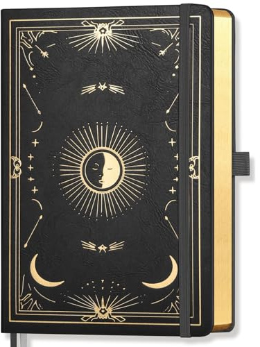 LOAPEM A5 Bullet Journal, 192 Pages, A5 Medium Size (14.5 x 21cm), Dotted Journal Notebook for Women & Men, Journaling, Planning, Tracking, Hardcover, 100 GSM Thick Paper - Black