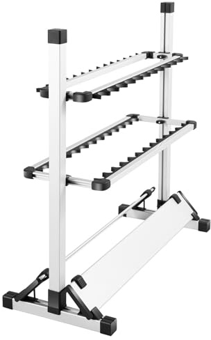KigerNee Supporto per canna da pesca, 71,5 cm x 31 cm x 70 cm, in lega di alluminio, per fino a 24 canne, organizzatore per canne da pesca in garage o in casa