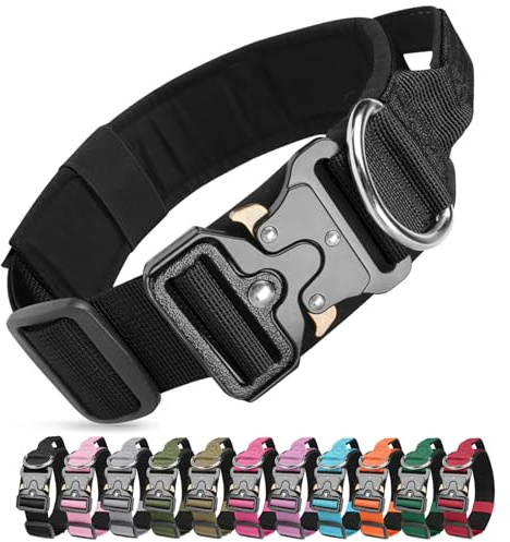 Ledeak Collare Tattico per Cani con Maniglia di Comando, Collare Tattico Regolabile con Fibbia in Metallo, Collari Militare in Nylon per Cani di Taglia Media e Grande Addestramento (Nero, XL)