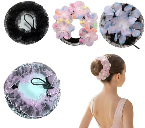TEOZBLU 4 Pcs Redecilla Moño Ballet Niña, Redecilla Pelo Con Diamantes De Imitación, Red Moño Gimnasia Ritmica, Para Gimnasia, Rítmica, Ballet, Equitación, Patinaje Artístico, Red De Nudo De Baile