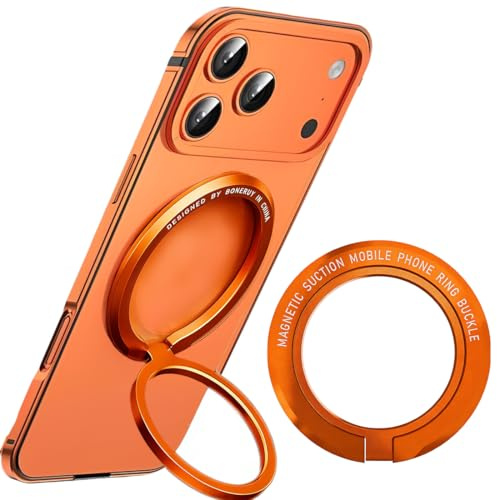 Anello Magnetico Cellulare per MagSafe (arancione) - Rotazione a 360° Impugnatura per cellulare Supporto per dita per iPhone 17 Pro Max, 16/15/14/13/12 Pro Max - Smartphone con anello metallico