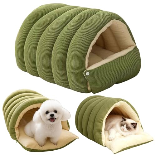 Lit Caverne pour Chat et Chien, Couchage Douillet pour Animaux, Nid Chaud et Rembourré avec Coussin en Peluche, Maison de Sommeil pour Chatons et Petits Chiens, Intérieur ou Extérieur, Facile à Laver