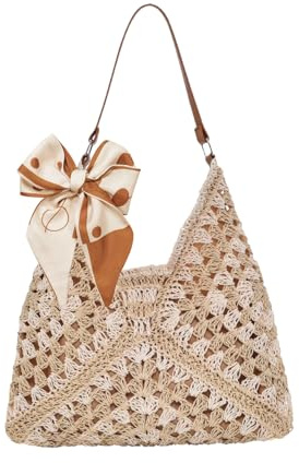 HTTDSLF Sac à Bandoulière en paille pour Femmes Filles, Sac a Main Femme Paille Ete, sSac de Plage, sSac en Paille, pour Vacances Voyages, Bohème Esthétique à Main et à Provisions