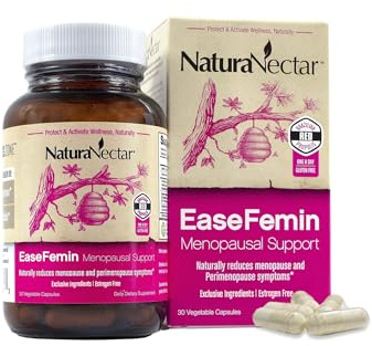 NaturaNectar - EaseFemin Menopausal Support Supplements for Women - Estrogen-Free Red Bee Propolis Capsules for Hot Flashes & Night Sweats - Natural and with Proprietary Calming Herbal Blend (30pcs.)