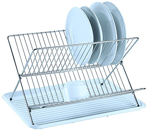 MSV 110532 - escurre Platos, Plegable con Bandeja, Metal, Blanco, 34.5 x 27 x 40 cm