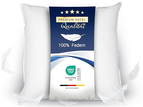ZOLLNER Federkissen - Made in Germany – Füllung aus 100% Federn - Bezug aus hochwertiger Baumwolle - waschbar bis 60°C - 80x80 cm - Hotelqualität