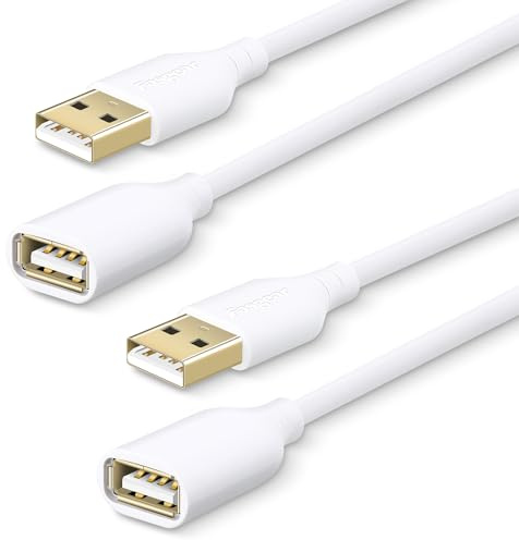 Fasgear 2 Pack 10ft+10ft USB Extension Cable - Bright White USB Extender Cord USB 2.0 Data Transfer Male to Female Extension Cord with USB Ports for Flash Drive/Hard Drive/Mouse/Printer/Webcam