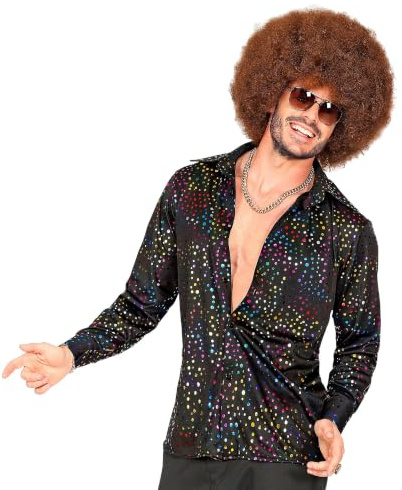 W WIDMANN MILANO Party Fashion 70-talet skjorta Holo för män | flerfärgad – 70-talet disco kostym