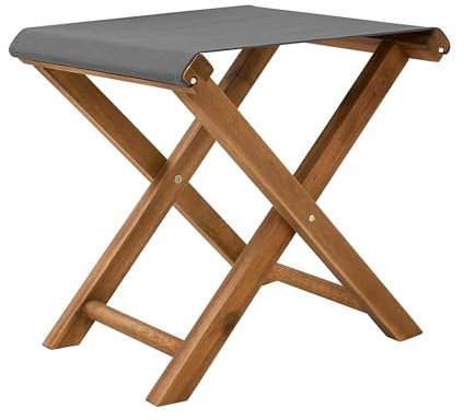 BUTLERS Klapphocker faltbar (35 x 40 cm) -Fisherman- Hocker aus Holz in Naturfarbe mit Bezug in Grau | Indoor & Outdoor Möbel für Balkon, Terrasse, Garten, Badezimmer, Schlafzimmer