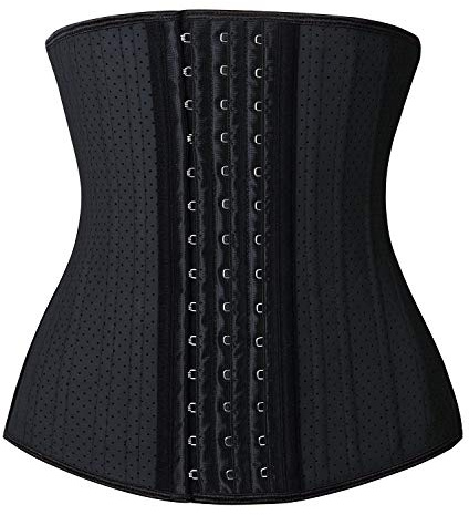 YIANNA damkorsett, cincher, midjetränare, midjeformare, för viktminskning och sport, med latex , Svart – 25 stålbenat och hål, 3XL