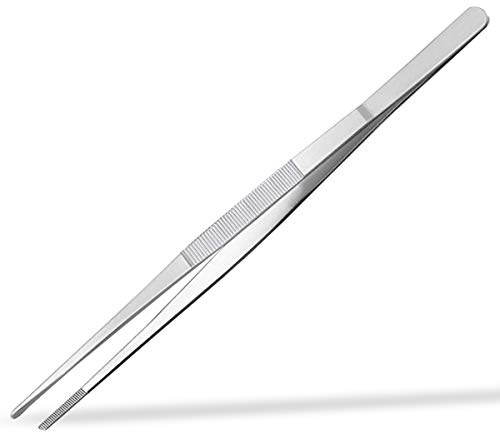 Pinzette lunghe in acciaio inox Pinzette da cucina con punte seghettate di precisione Pinzette lunghe dritte per cucinare pinzette per frutti di mare chirurgici barbecue (30,5 cm)