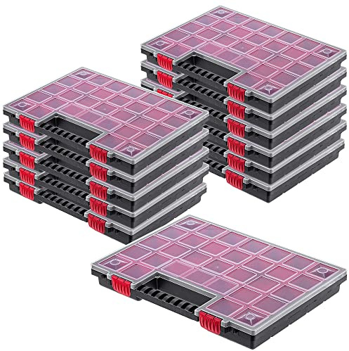 KADAX K6548 Organizer verktygslåda av plast för förvaring av smådelar med transparent lock för förvaring av smådelar i olika storlekar sortimentslåda (40x30 cm / 12 st)