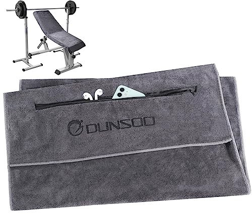 DUNSOO Toalla Gimnasio,120x50cm Toalla Deportiva De Microfibra con Bolsillo De Cremallera para Gimnasia y Entrenamiento I Toalla De Gimnasio (Gris Oscuro)