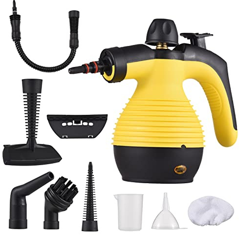 Aoresac Vaporeta Limpieza Hogar, Limpiador de Vapor Portátil de Usos Múltiples con 9 Accesorios para Quitar Manchas, Alfombras, Cortinas, Asientos de Auto, Cocina, Piso, Baño (Amarillo)