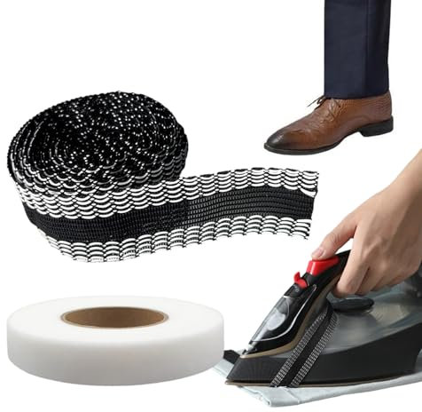 Biluer 2er Set Saumbänder zum Aufbügeln,10*2.4CM und 2cm*60m Saumband zum Sufbügeln Bügelband für Vorhänge Saumband Selbstklebend Bügelband für Vorhänge für Handbuch Säume Jeans Röcke (Schwarz/Weiß)