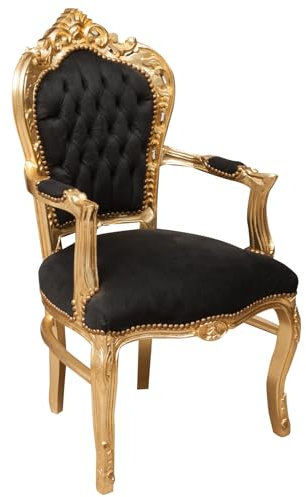 Biscottini Poltrona barocca L60,5xPR60,5xH107,5 - Sedie luigi XVI imbottita artigianalmente - Sedia salotto nera stile francese - Poltrone stile