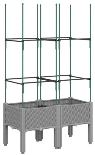 vidaXL Jardinera con Enrejado, Maceta para Verduras Plantas Flores, Macetero de Hierbas, Arriate para Jardín Patio Balcón Terraza, PP Gris Claro