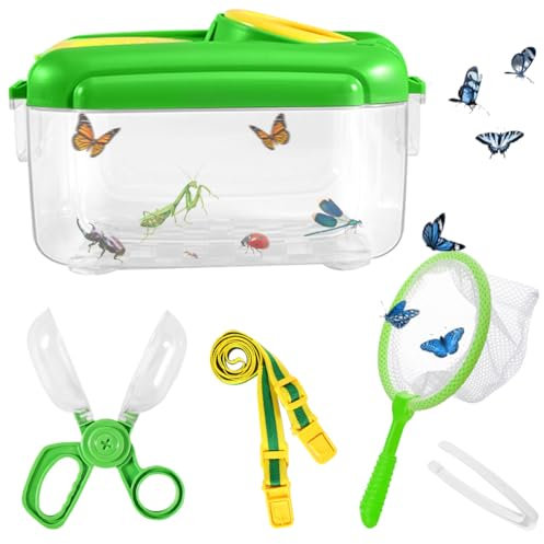 Forscherset für Kinder, Lupe Insekten Sammelbox, Draussen Forscherset, Insekt Viewer Box mit Insektenfänger, Insekten Beobachtungsbox für Kinder Naturerkundungen und Camping Abenteuer