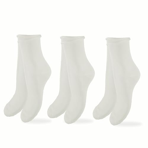 Chaussettes Femme Coton Sans Élastique Chaussettes Femme Courtes made in italy (FR/ES, Alpha/lettres, Taille unique, Taille normale, Taille normale, 520-3 paires blanches)