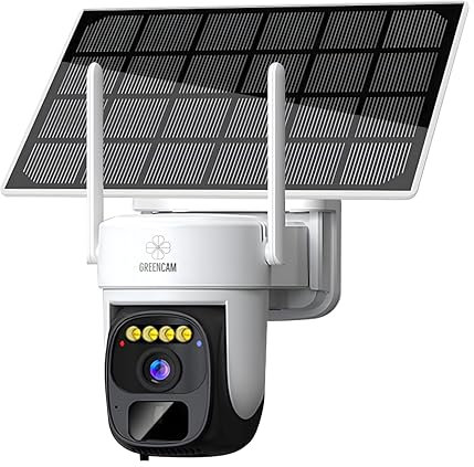 GREEMCAM Caméra de sécurité 2K HD, Full Color Night Vision, batterie 8000 mAh, panneau solaire 3 W, PTZ 360°, caméra Wi-Fi 2,4 GHz avec capteur de mouvement PIR, audio 2 voies, stockage de carte